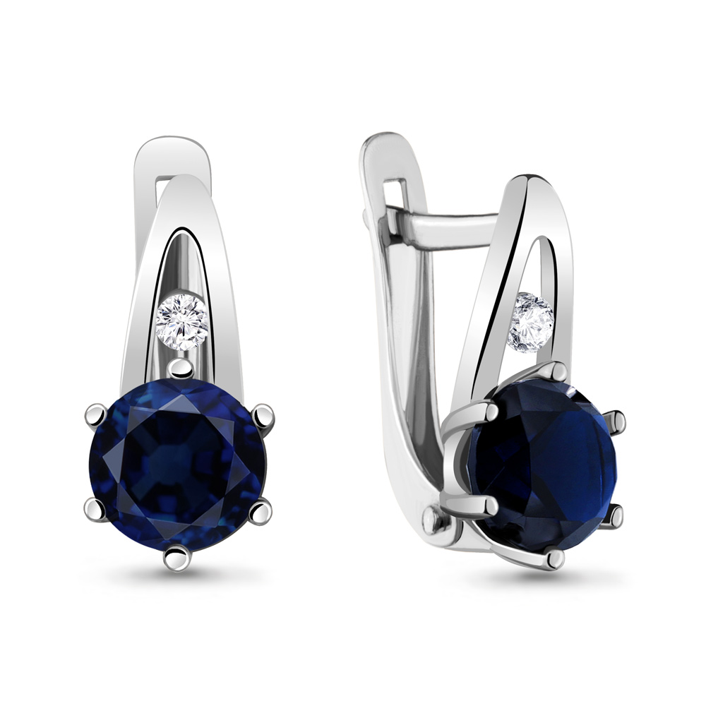 

Серьги из серебра с фианитом/сапфиром искусственным Aquamarine 48446Б_925_р, 48446Б_925_р