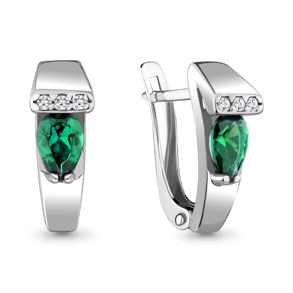 

Серьги из серебра с фианитом/изумрудом искусственным Aquamarine 48448Г_925_р, 48448Г_925_р