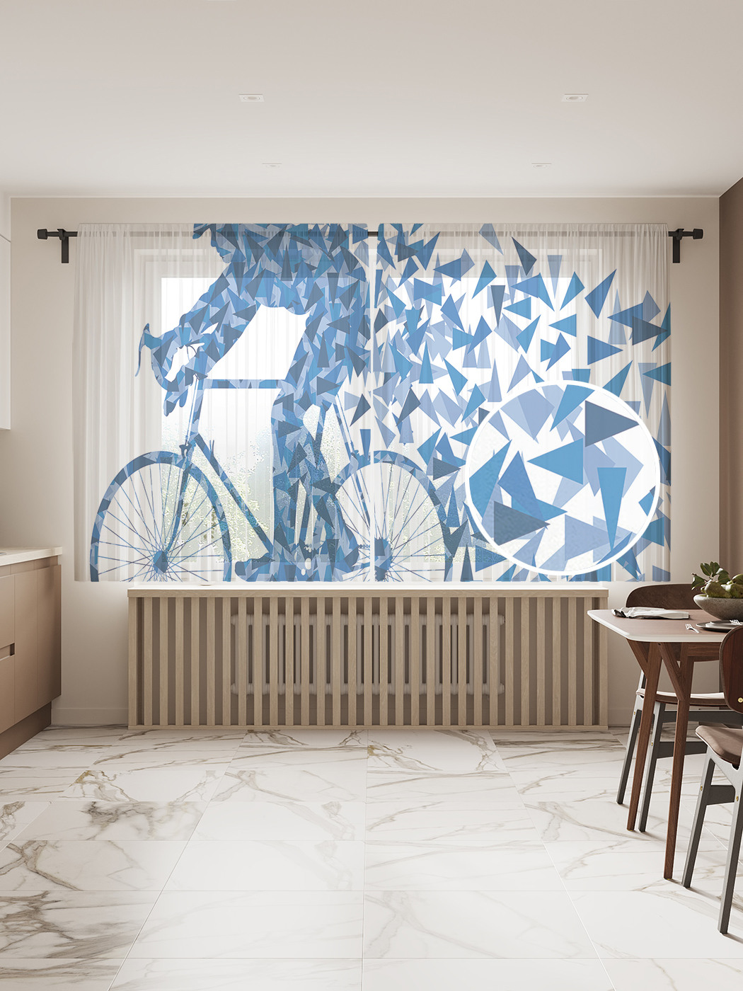 

Фототюль JoyArty "Шлейф велосипедиста" 145x180см, 2 полотна, лента, 50 крючков, Шлейф велосипедиста