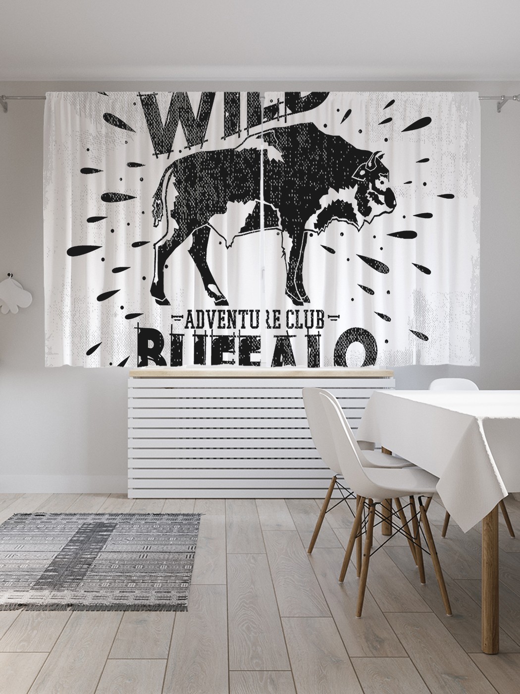 

Шторы с фотопечатью JoyArty "Дикий буффало" из сатена, 290х180 см, Дикий буффало