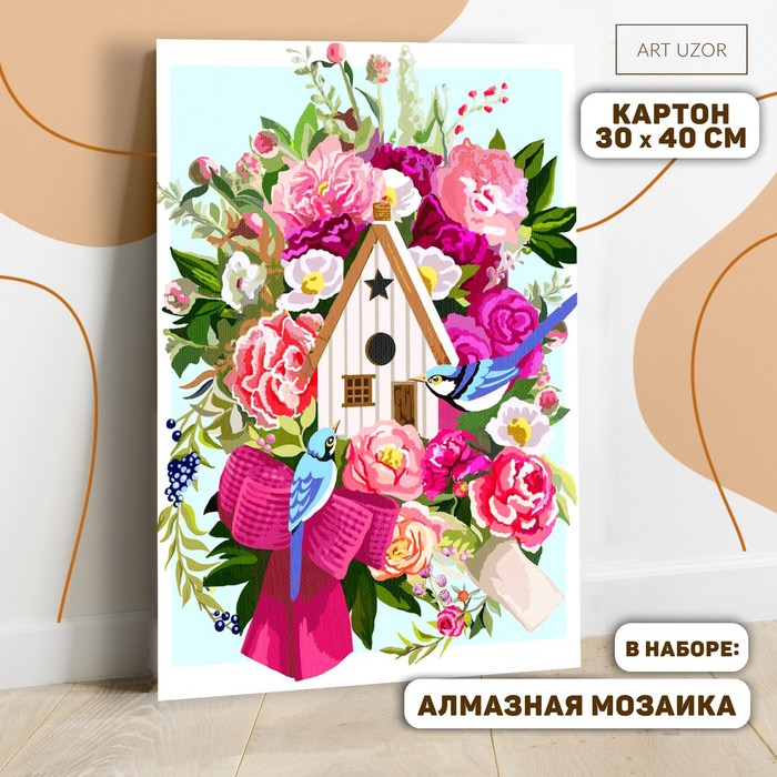 

Картина по номерам с алмазной мозаикой без подрамника «Пионы», 30 х 40 см, 8 Марта