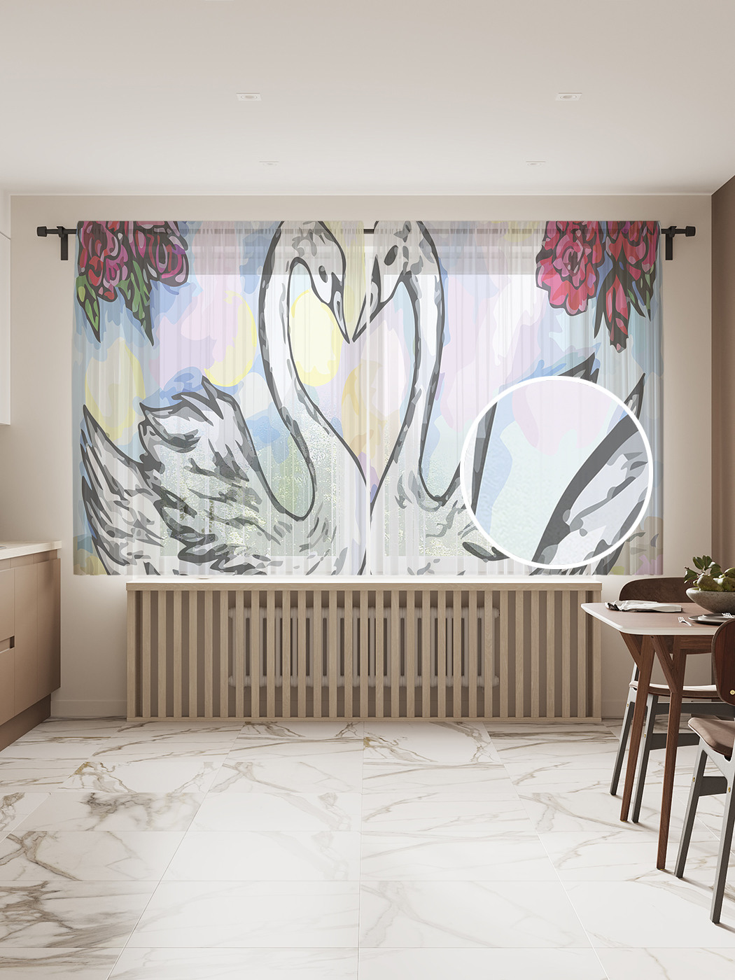 

Фототюль JoyArty "Лебединая пара", 145x180 см (2 полотна со шторной лентой + 50 крючков), Лебединая пара