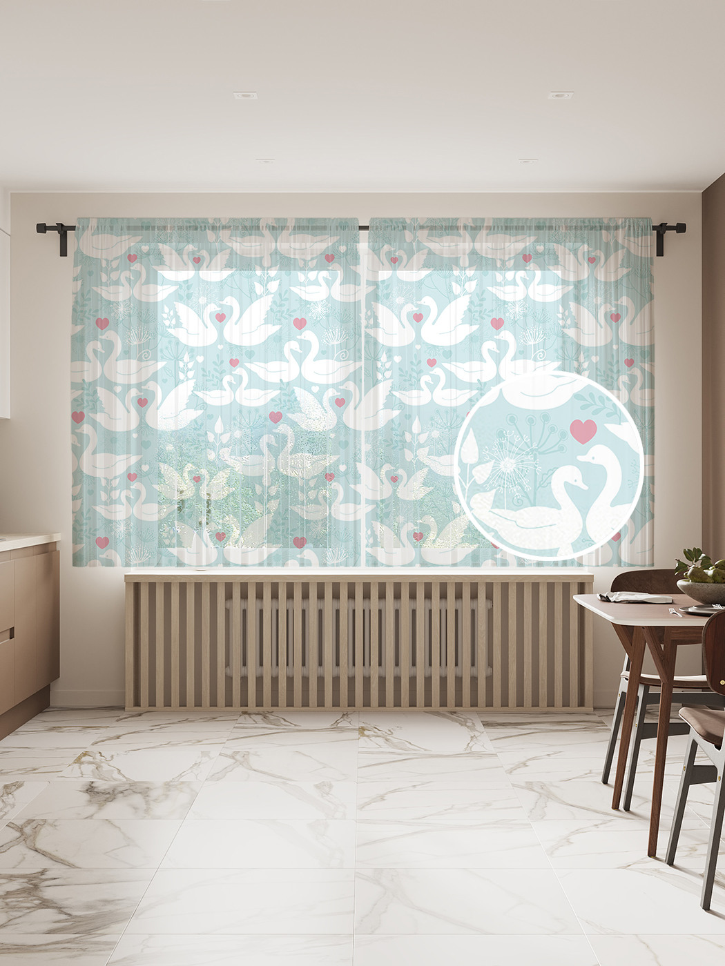 

Фототюль JoyArty "Лебединая любовь", 145x180 см (2 полотна со шторной лентой + 50 крючков), Лебединая любовь