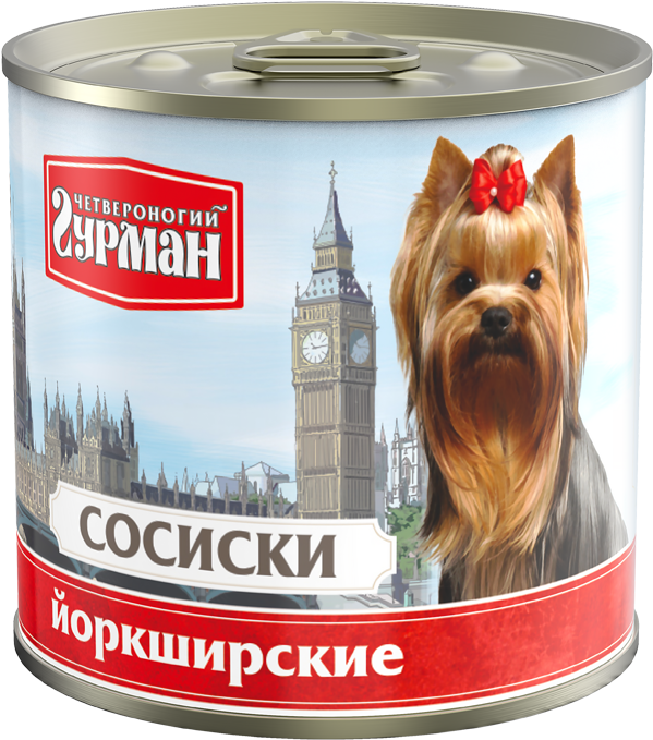 

Консервы для собак Четвероногий гурман Сосиски Йоркширские, 6 шт по 240 г
