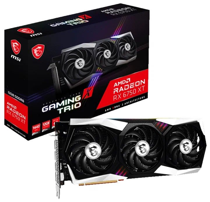 

Видеокарта MSI AMD Radeon RX 6750 XT Gaming X TRIO, Черный, Radeon RX 6750 XT Gaming X TRIO