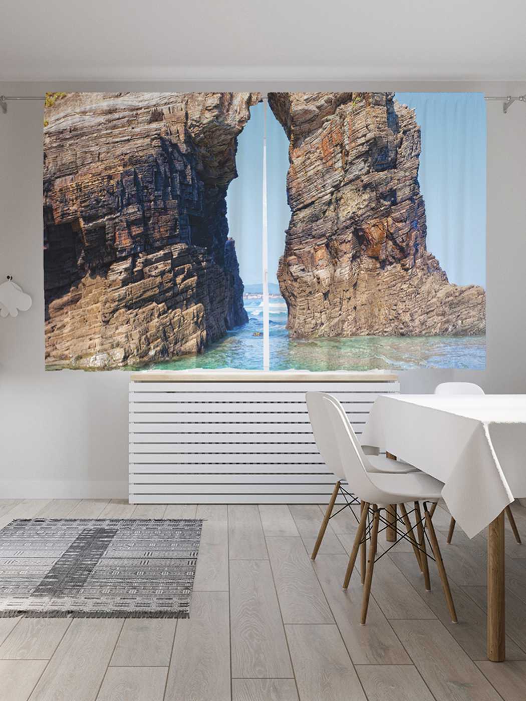 фото Классические шторы joyarty "скальная арка на море", oxford delux, 2 полотна 145x180 см