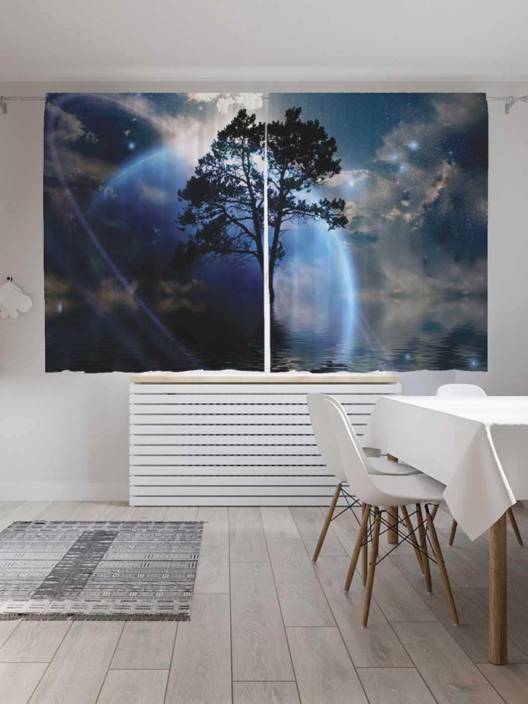 

Классические шторы JoyArty "Лунное сияние на реке", Oxford DeLux, 2 полотна 145x180 см, Лунное сияние на реке