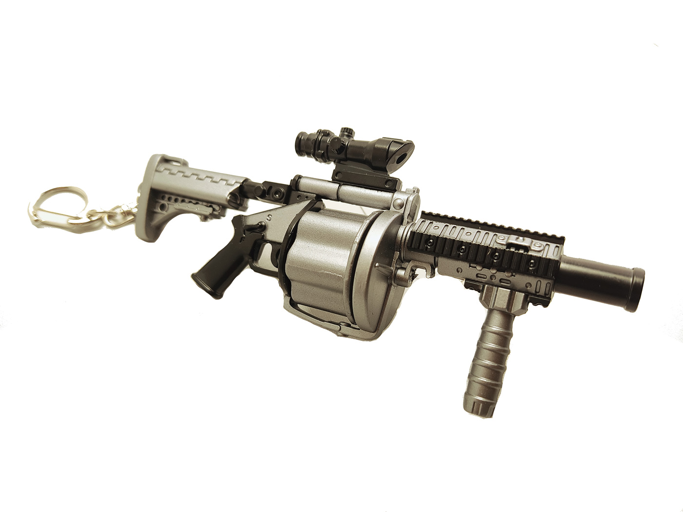 

Модель автоматического гранатомета, метал, длина 12,8 см, Серебристый, Автоматический Гранатомет