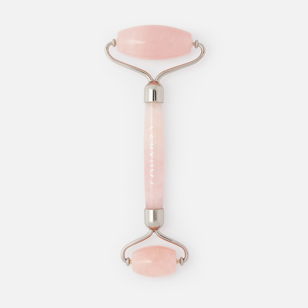 Роллер для массажа лица Quarz из розового кварца, серебряный