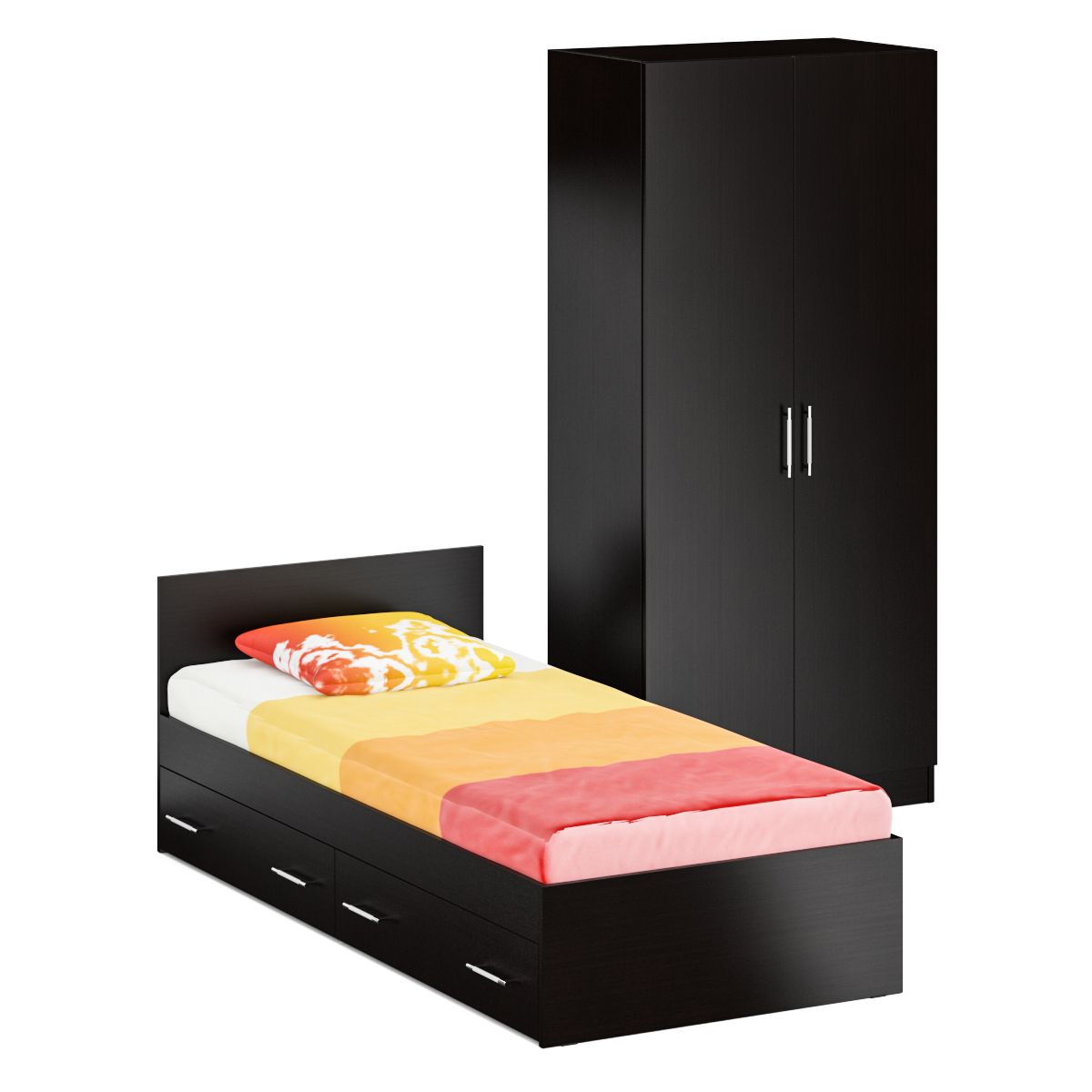 фото Односпальная кровать с ящиками со шкафом для одежды свк стандарт 900я+ш2 венге
