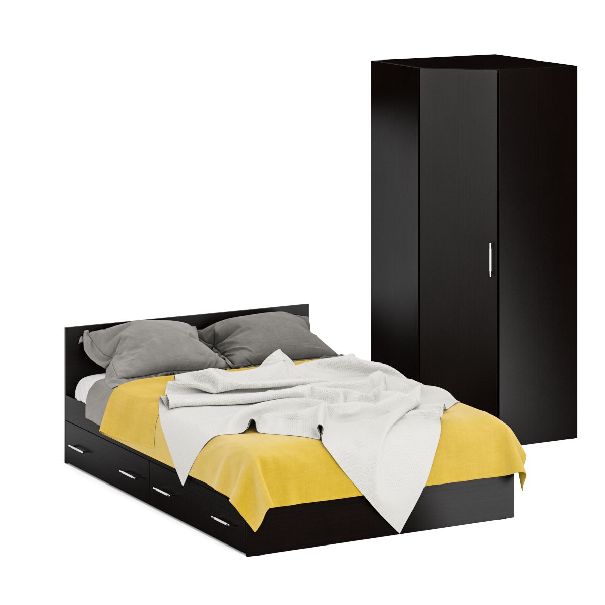 фото Двуспальная кровать с ящиками с угловым шкафом свк стандарт 1400я+шу венге