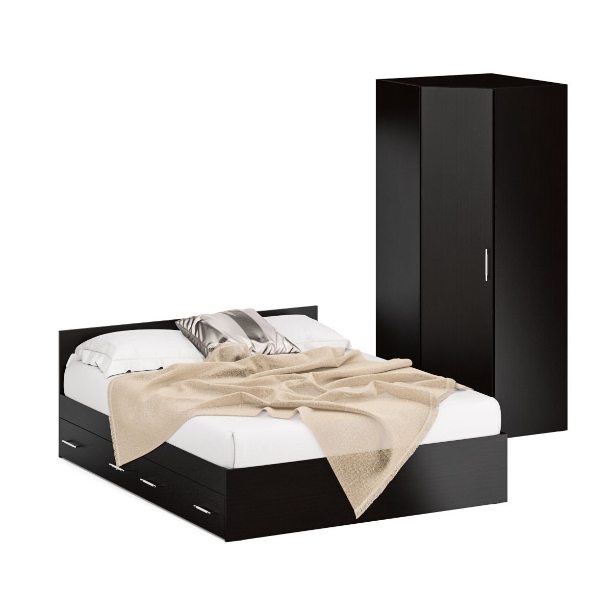 фото Двуспальная кровать с ящиками с угловым шкафом свк стандарт 1600я+шу венге
