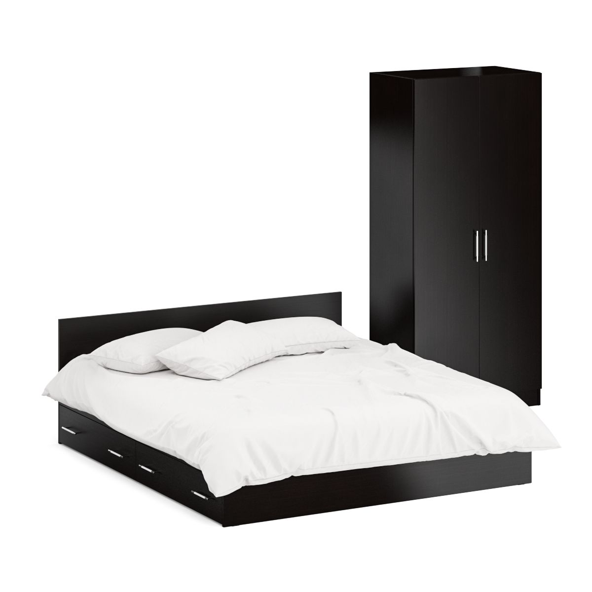фото Двуспальная кровать с ящиками со шкафом для одежды свк стандарт 1800я+ш2 венге
