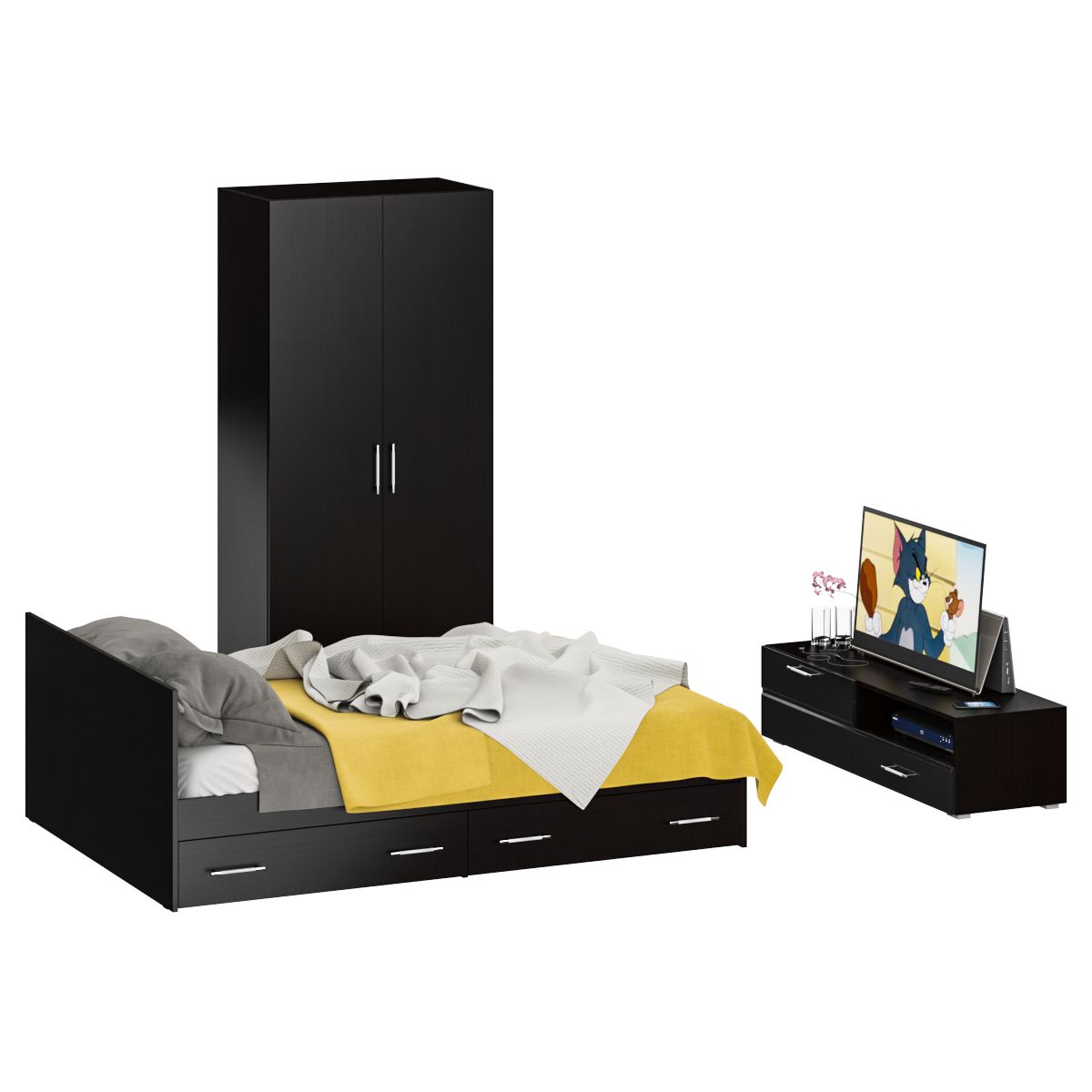 

Спальня с кроватью с ящиками СВК Стандарт № 3 1400Я венге, № 3 1400Я В