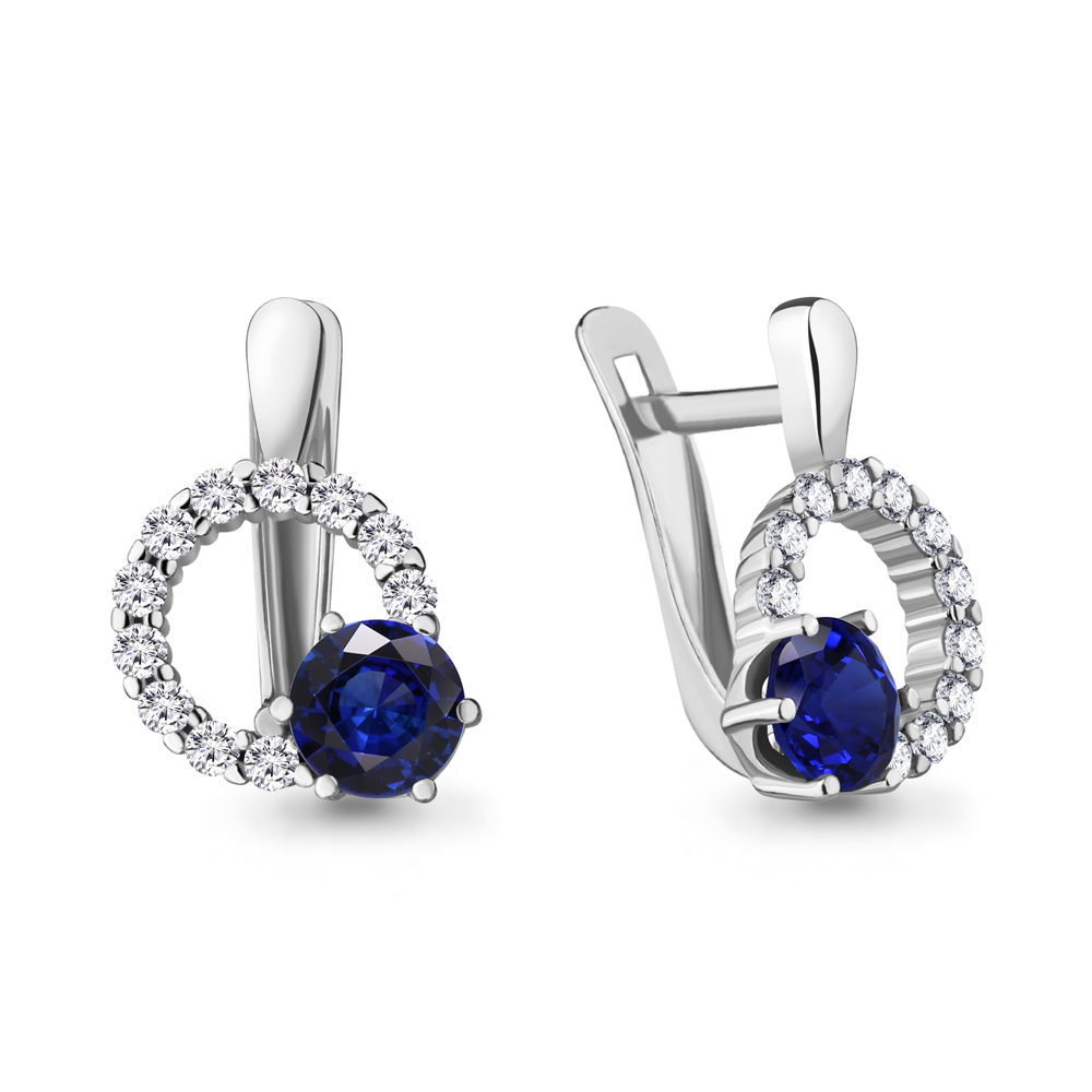 

Серьги из серебра с фианитом/сапфиром искусственным Aquamarine 48478АБ_925_р, 48478АБ_925_р