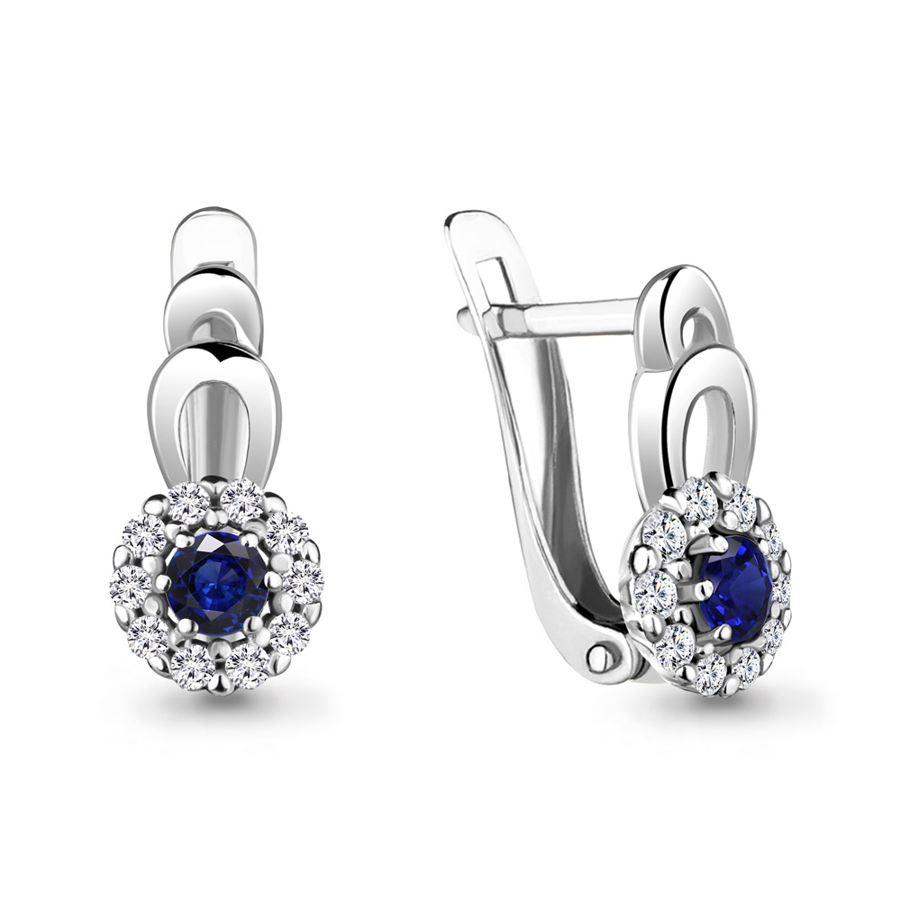 

Серьги из серебра с фианитом/сапфиром искусственным Aquamarine 48481АБ_925_р, 48481АБ_925_р
