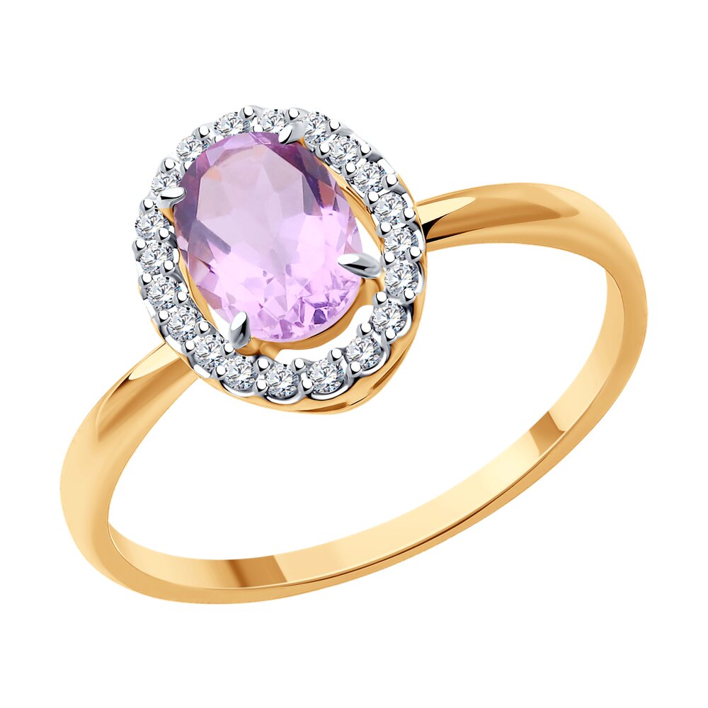 

Кольцо из золота р.  Diamant 51-310-02049-4, фианит\аметист, 51-310-02049-4