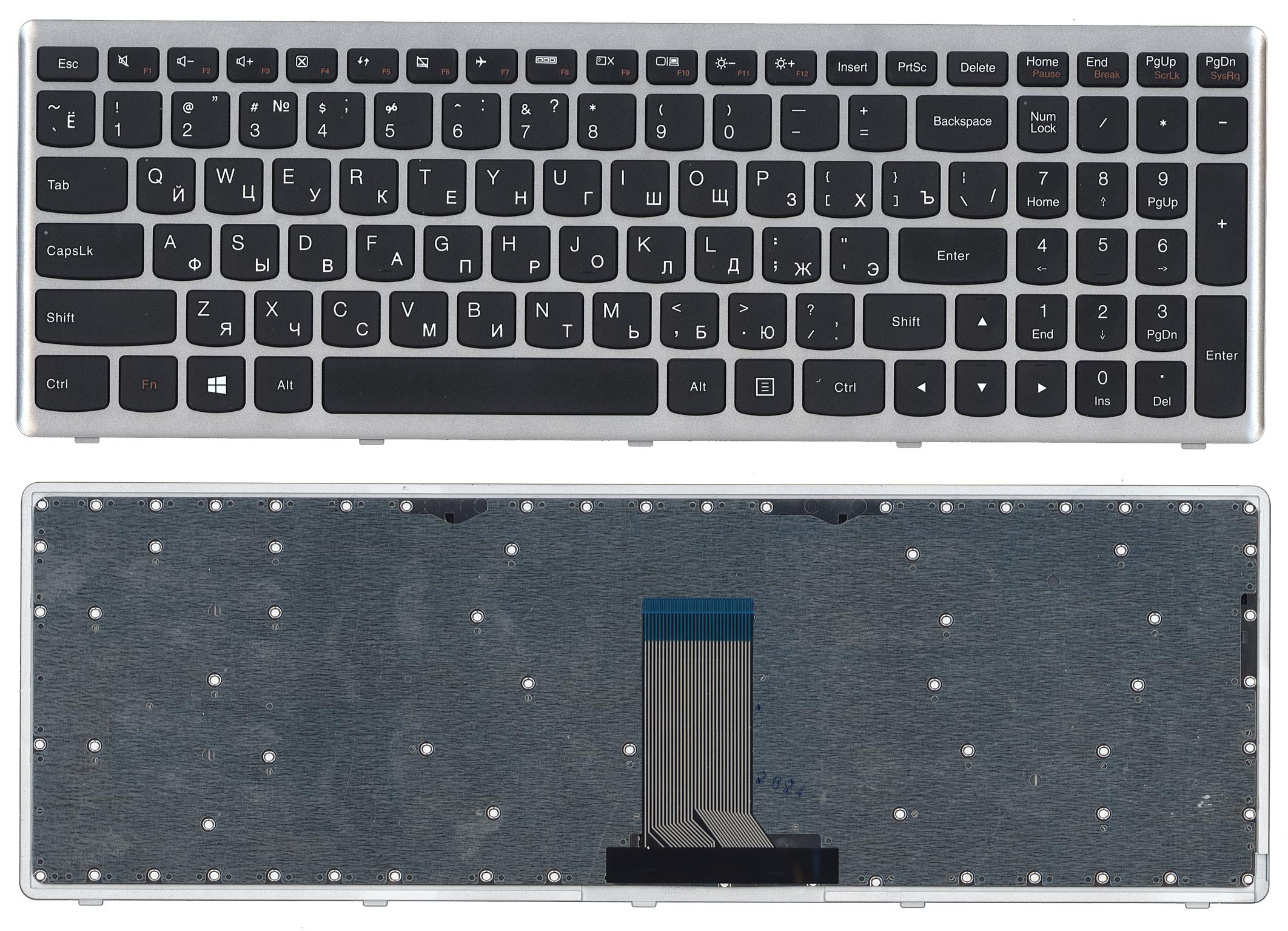 Клавиатура для ноутбука Lenovo IdeaPad U510 Z710 черная с серебристой рамкой