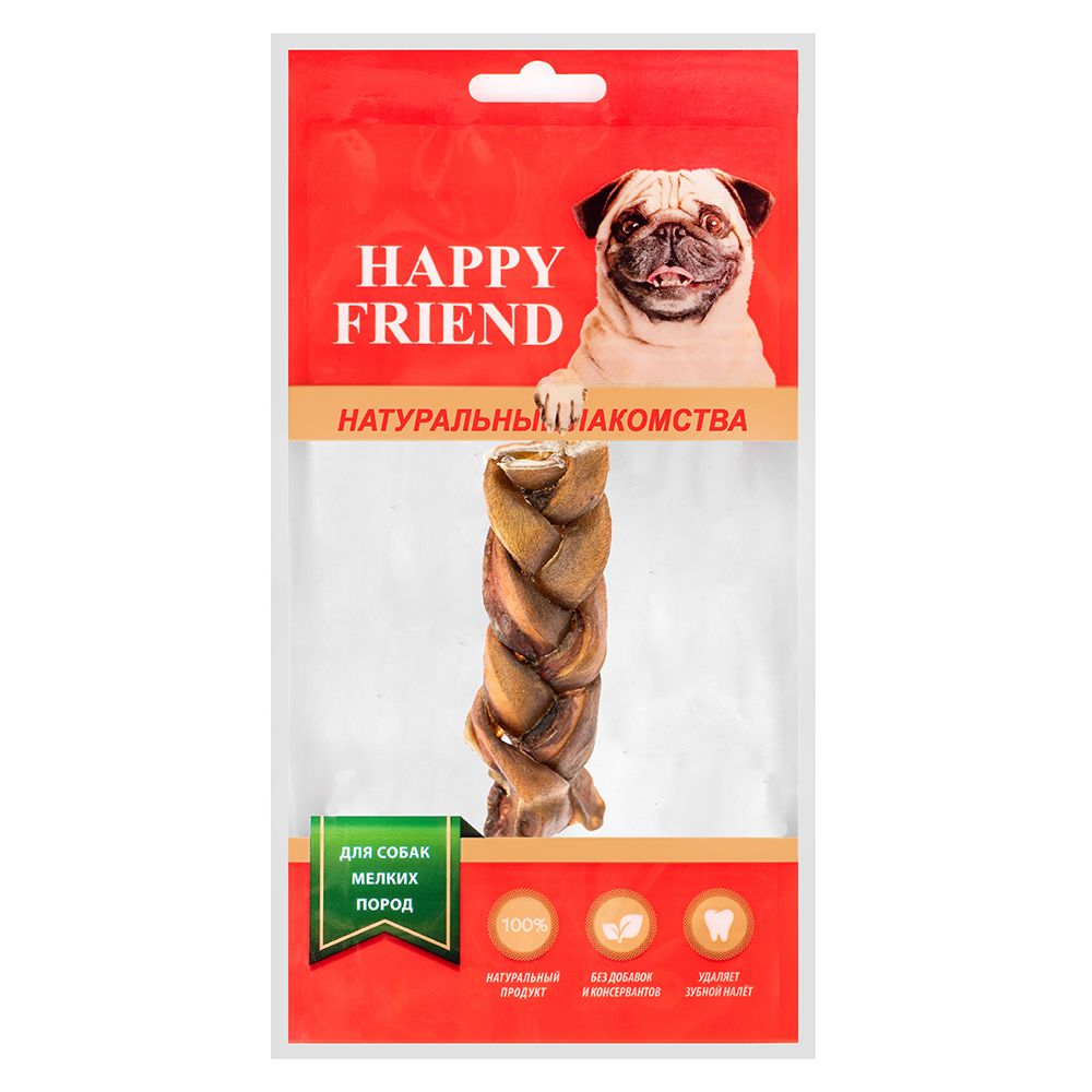 Лакомство для собак HAPPY FRIEND, для мелких пород, косичка говяжья, 40г