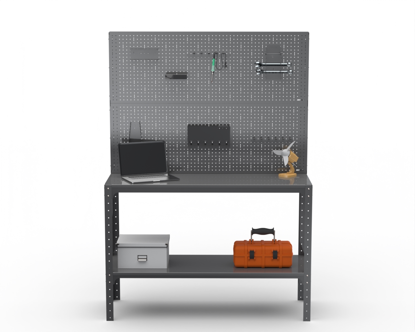 

Стол-верстак Metalex серия KIT 950х1400х400 (одна полка) + 2 перфопанель, серый