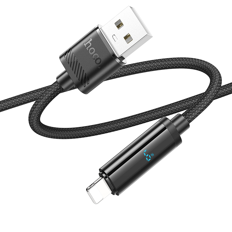 USB дата кабель Lightning, HOCO, U127, 1.2м, с указанием заряда аккумулятора, черный 600016347224