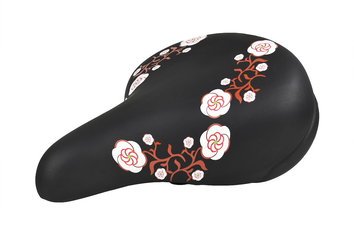 Седло Joy Kie DS-2429 MTB 260*230 mm, 800 г, комфорт, пружины и эластомер чёрное с цветами