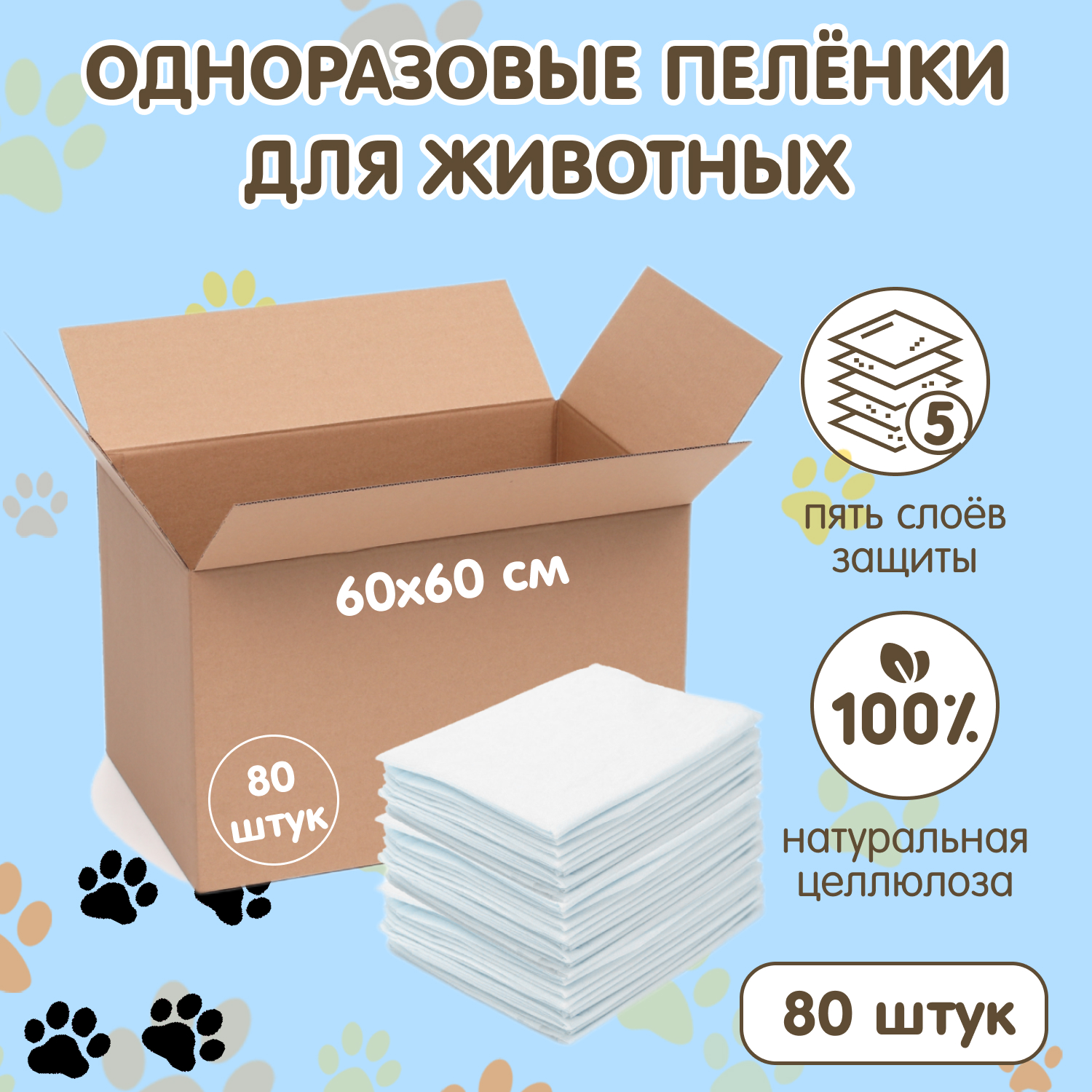 Пеленки для животных INSEENSE Daily Comfort одноразовые 80 шт 60х60 см 1398₽