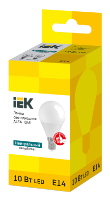 

Лампа светодиодная IEK Alfa G45 230В, 4000К, E14, шар, 10Вт