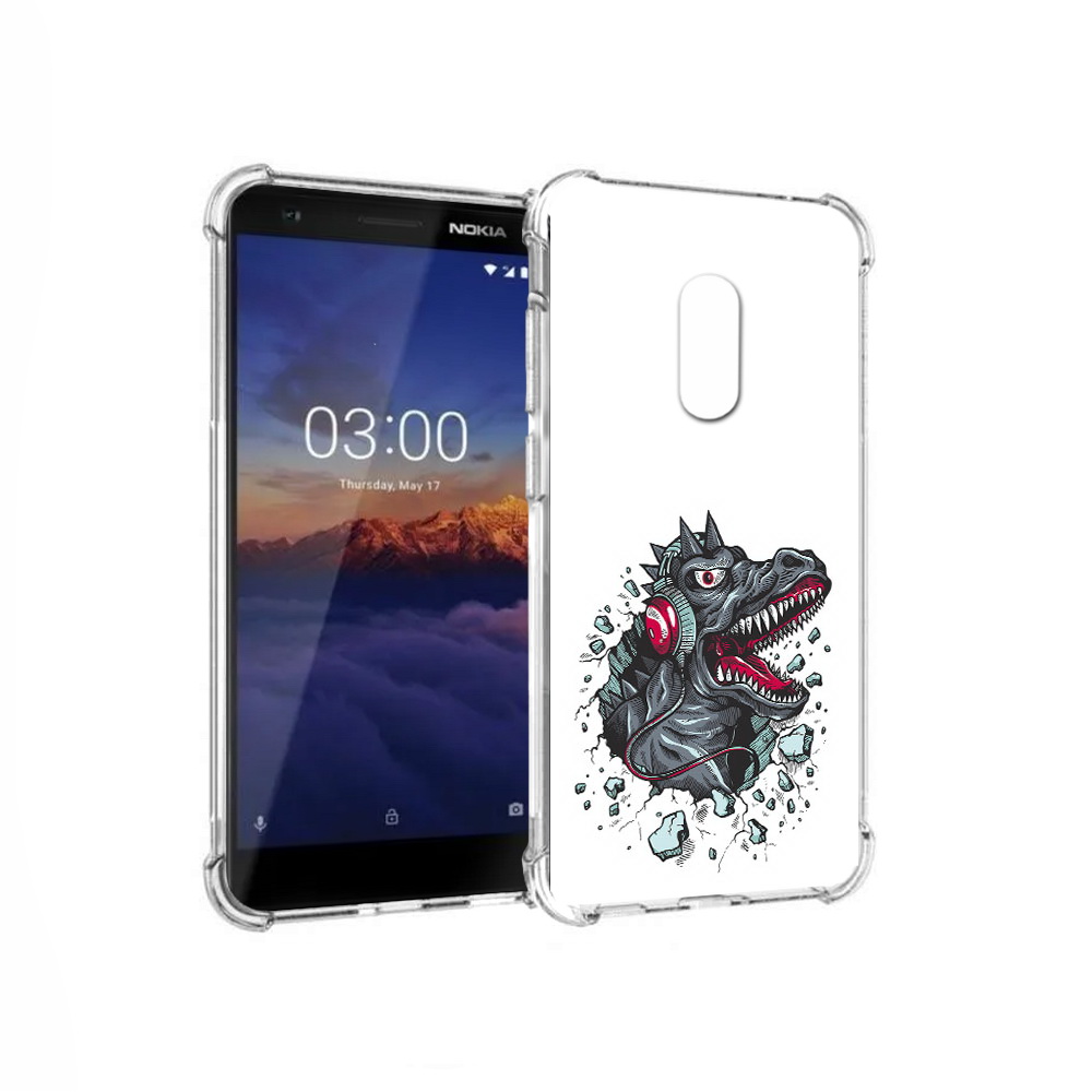 

Чехол MyPads Tocco для Nokia 3.1 Нарисованный динозавр в наушниках (PT114125.119.124), Прозрачный, Tocco