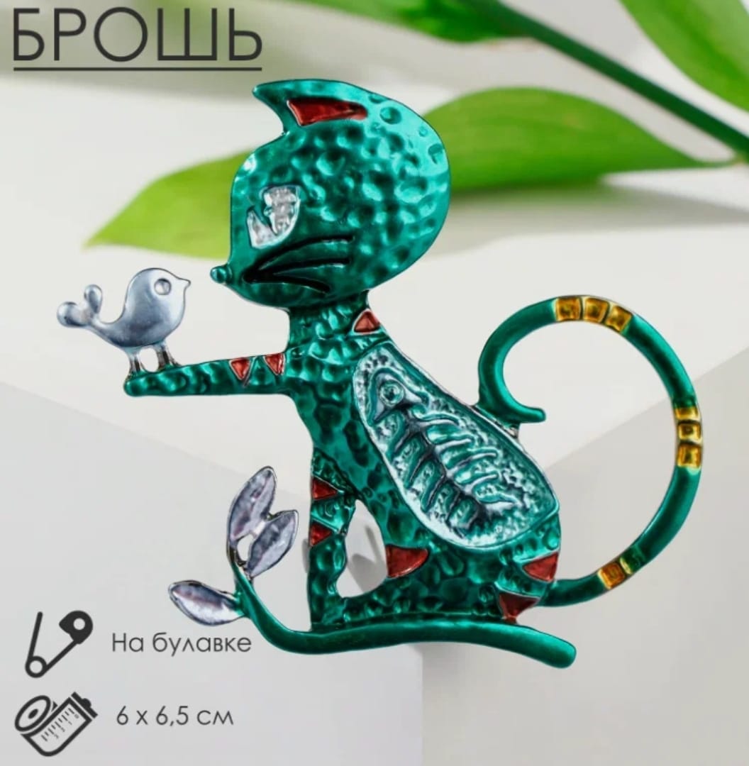 

Брошь из металла NoBrand Кот, эмаль, Кот