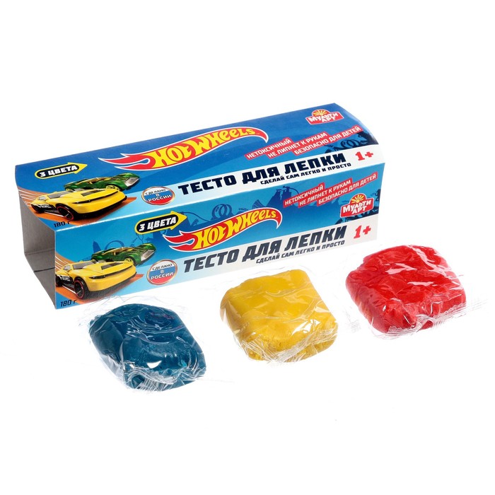 

Тесто для лепки «Хот Вилс» 3 цв. по 60 г, Желтый;синий;красный, Hot Wheels