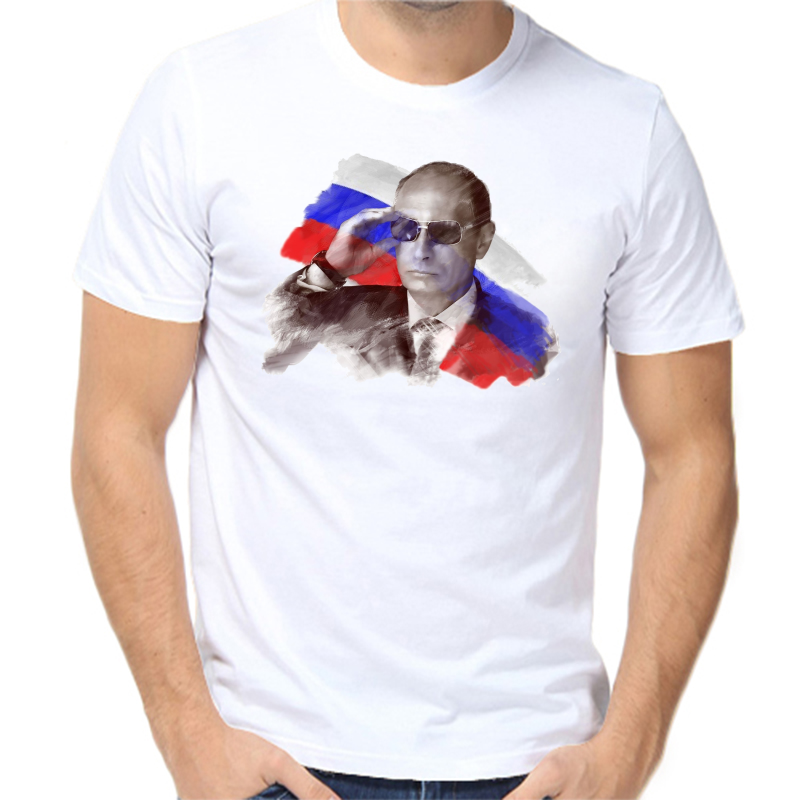 

Футболка мужская белая 44 р-р Путин в очках, Белый, fm_Putin_portret