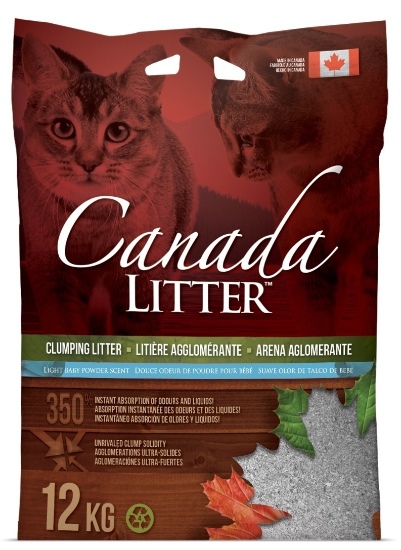 фото Комкующийся наполнитель для кошек canada litter запах на замке, детская присыпка, 12 кг