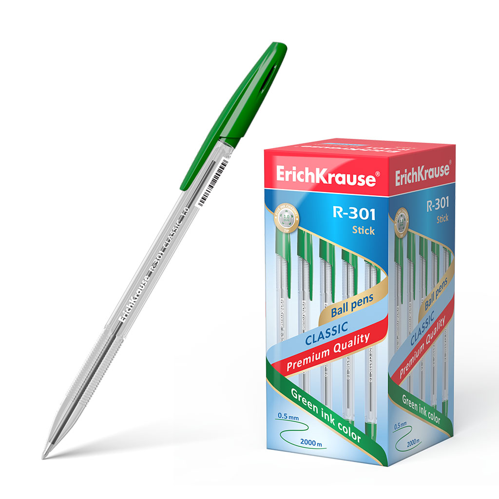 

Ручка шариковая ErichKrause R-301 Classic Stick 43187, зеленые, 1 мм, 1 шт., R-301 Stick