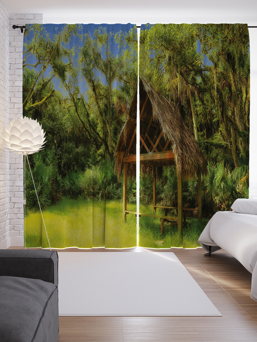 

Шторы JoyArty с фотопечатью "Навес в тропиках" из сатена, 290х265 см, Навес в тропиках