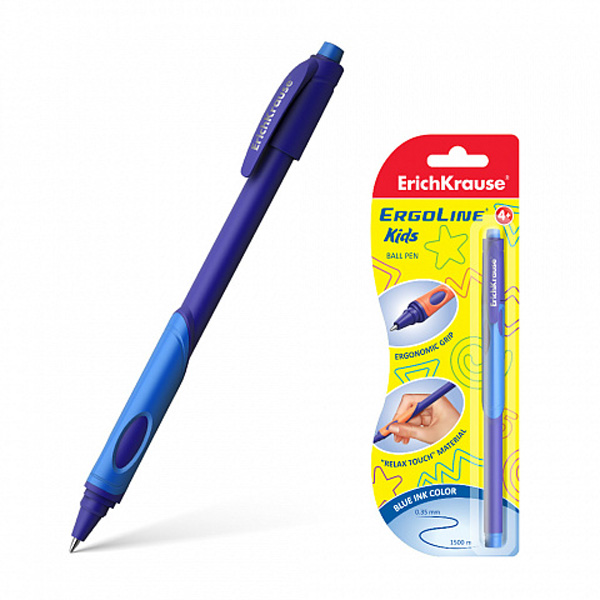 

Ручка шариковая ErichKrause ErgoLine Kids 41540, синяя, 0,7 мм, 1 шт., ErgoLine® Kids