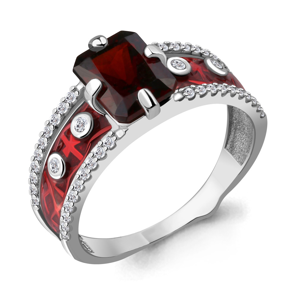 

Кольцо из серебра с гранатом р.  Aquamarine 6565803А_925_р, 6565803А_925_р