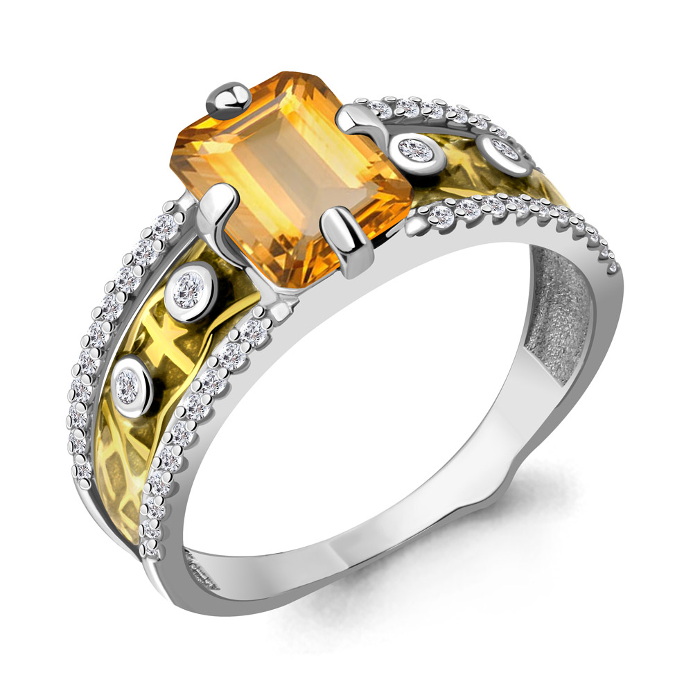 

Кольцо из серебра с цитрином р.  Aquamarine 6565806А_925_р, 6565806А_925_р