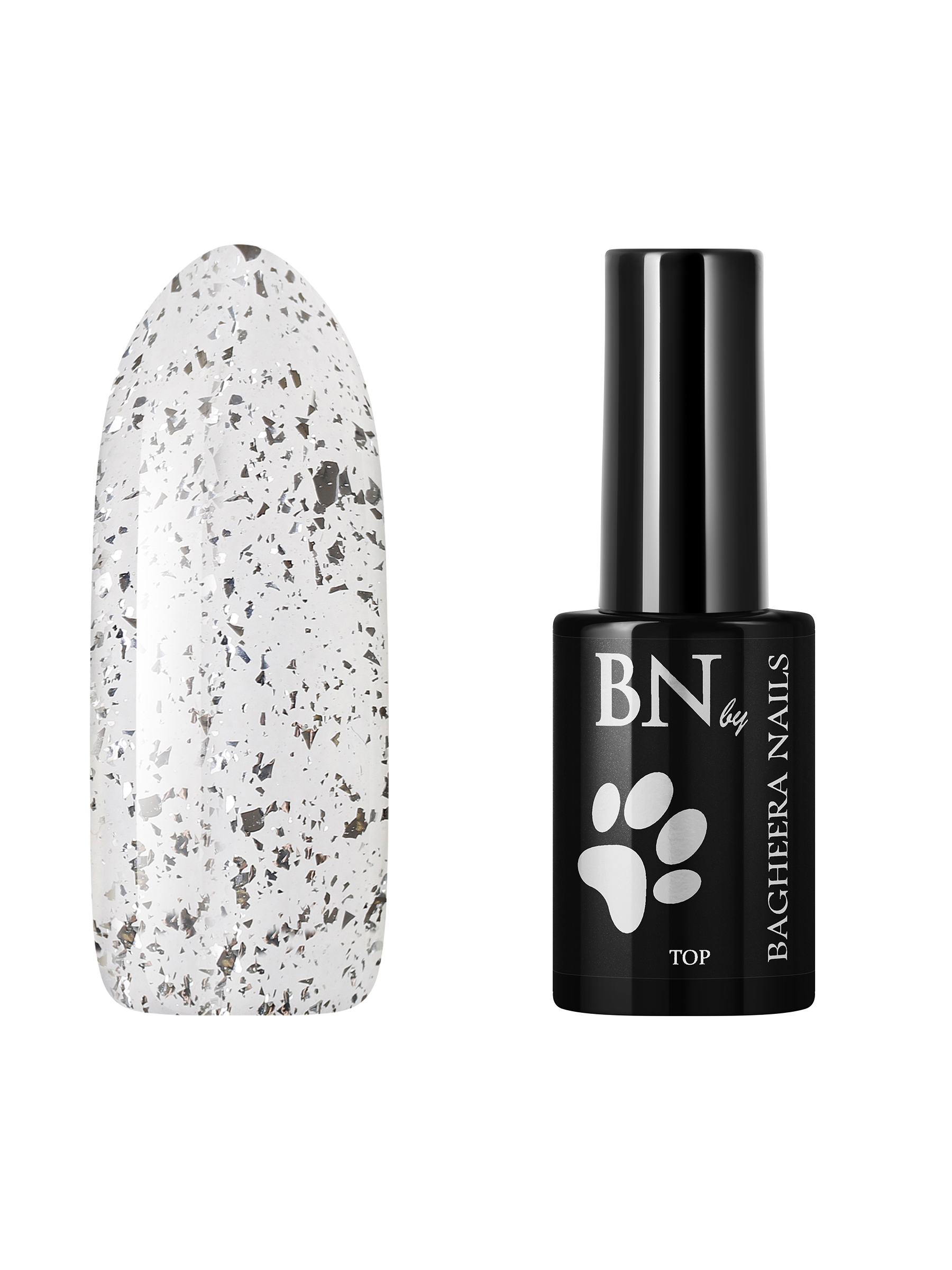 

Топ для гель лака Bagheera Nails Potal Silver to-pos с блестками без липкого слоя, 10 мл