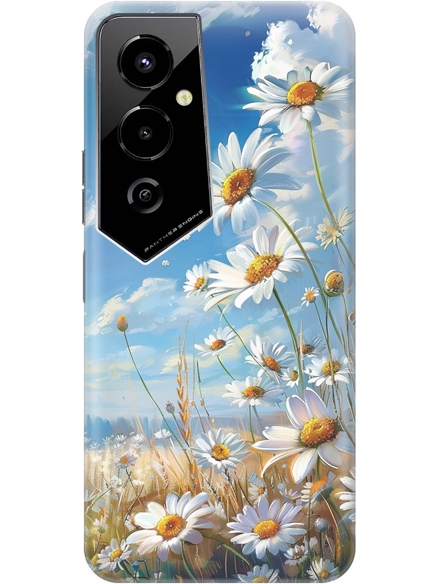 

Силиконовый чехол на Tecno Pova 4 Pro с рисунком "Ромашки на поле", Белый;синий, 20000601