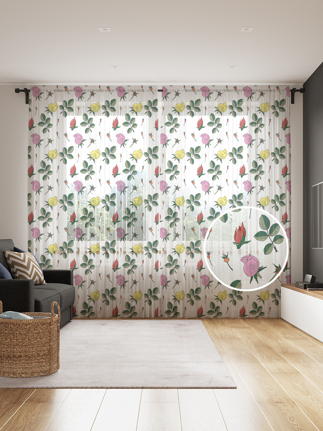 

Фототюль JoyArty "Цветные розы", 145x265см (2 полотна со шторной лентой + 50 крючков), Цветные розы