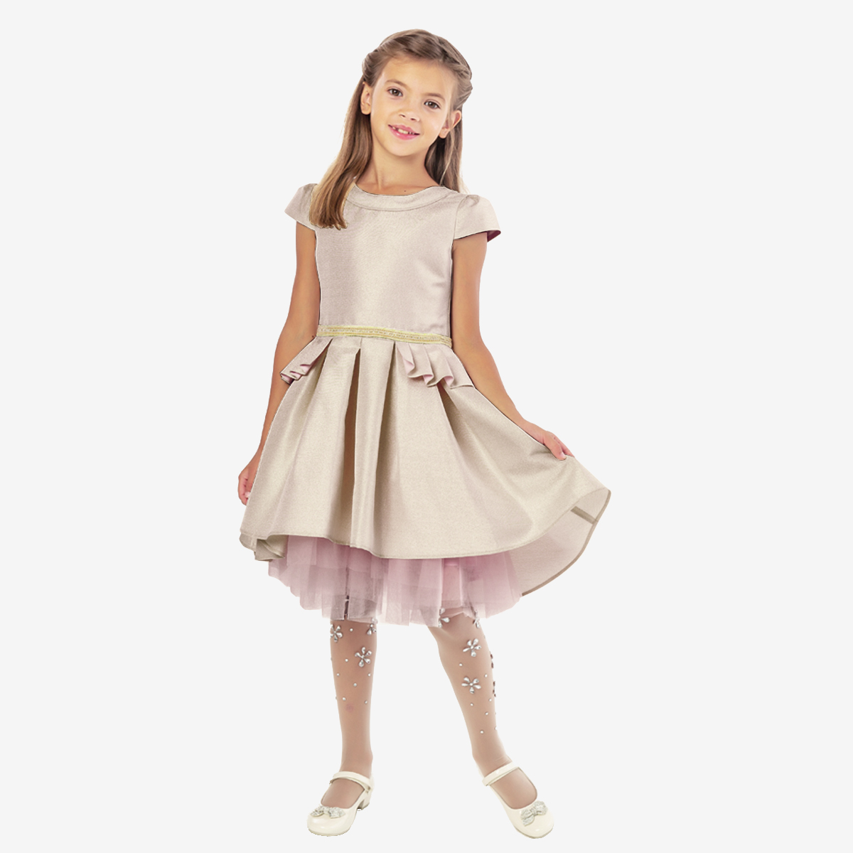 Платье детское Kapika FJGCD04-T0, цвет бежевый, размер 122