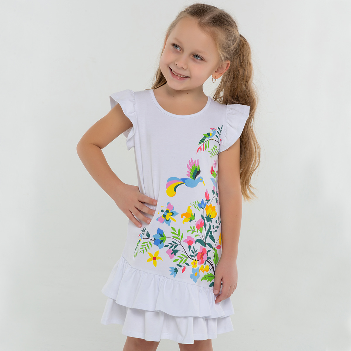 Платье детское Kapika EKGCD02-00, цвет белый, размер 104