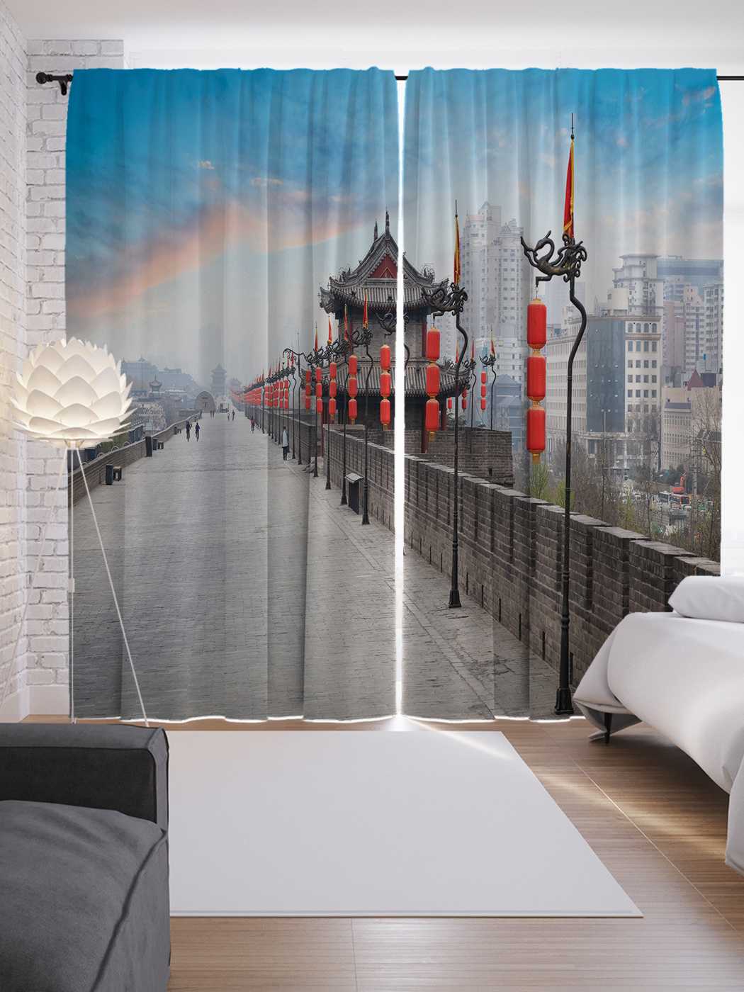 фото Шторы joyarty с фотопечатью "китайский мост" из сатена, 290х265 см
