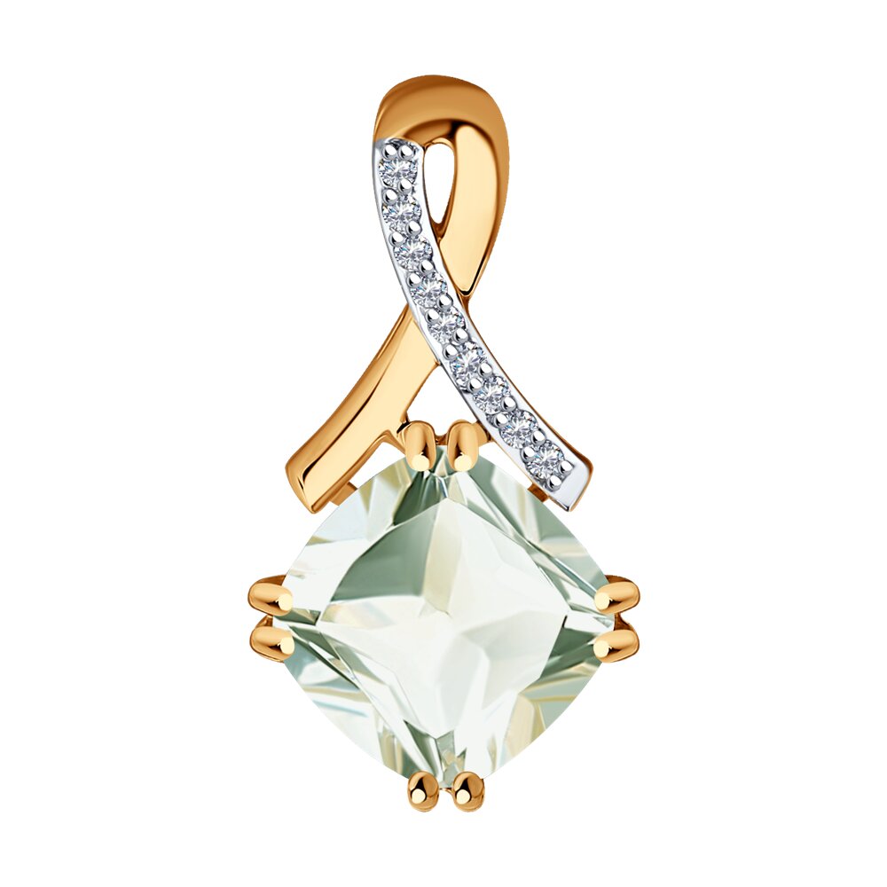 Кулон из красного золота SOKOLOV 73-00021, бриллиант\празиолит