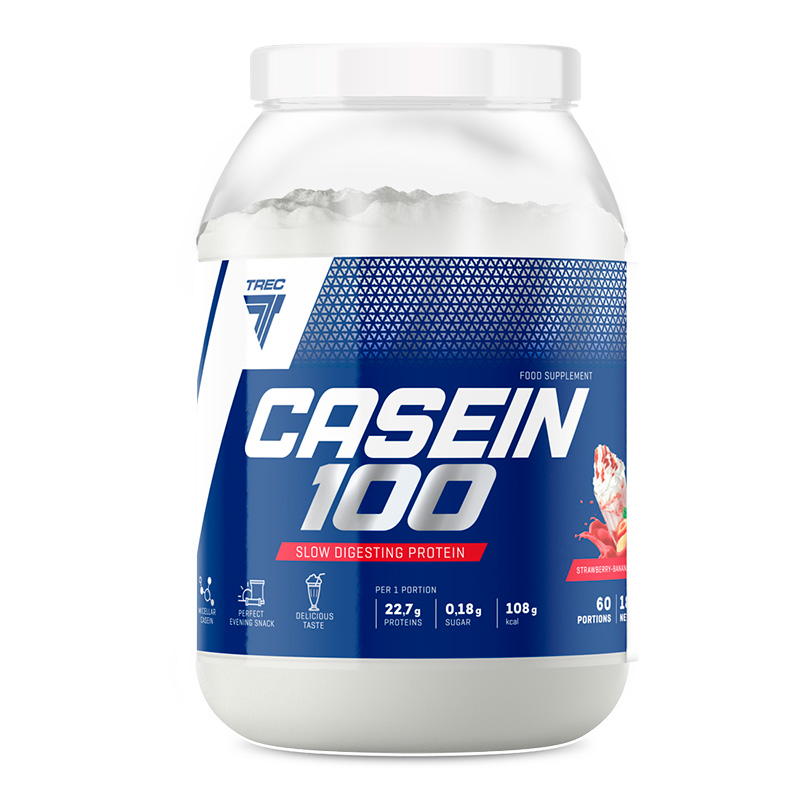 Trec Nutrition Casein 100, 1800 г, вкус: клубника-банан