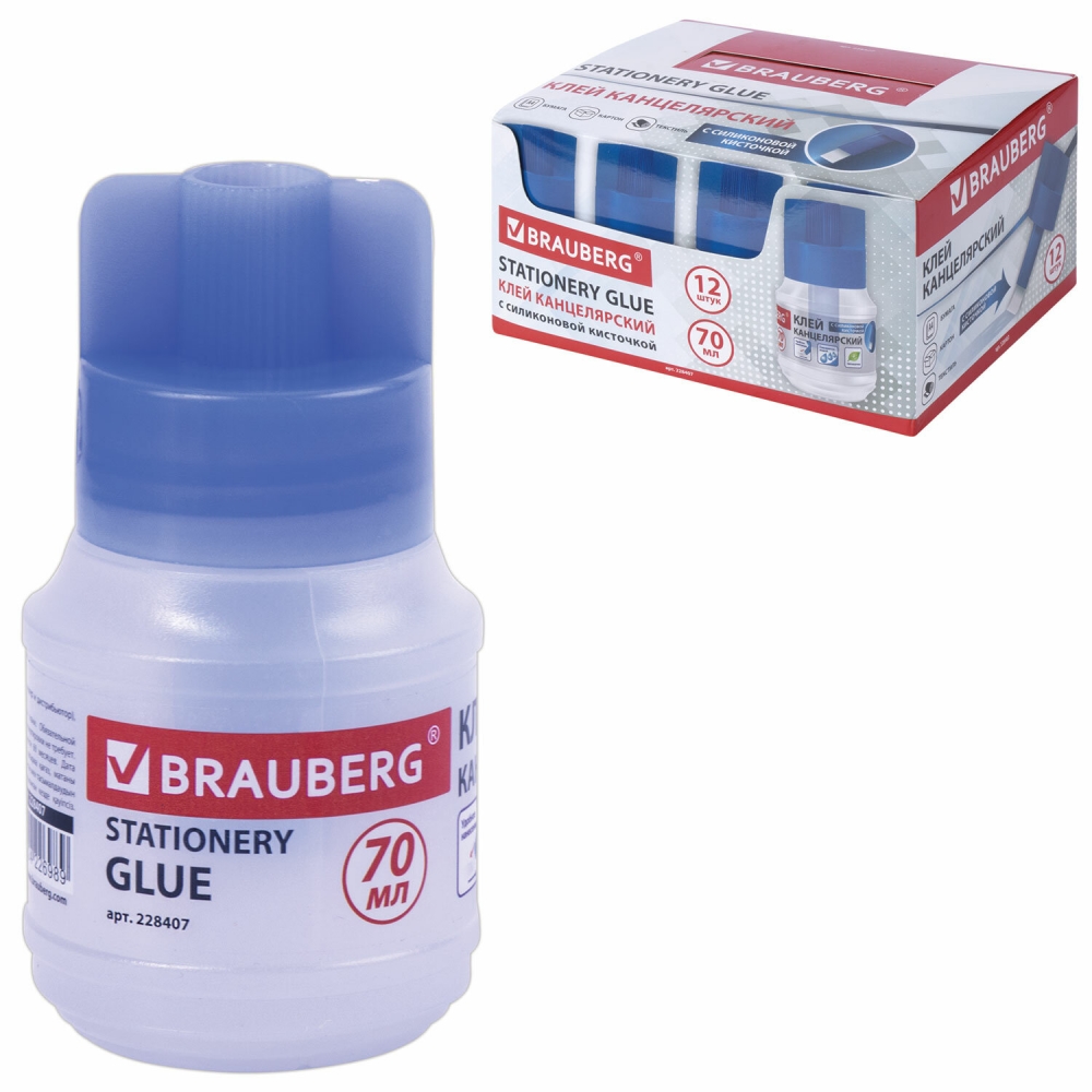 

Набор из 12 шт, Клей канцелярский Brauberg, 70 мл, с кисточкой, 228407