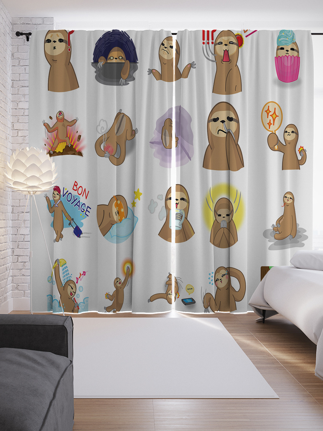 

Шторы JoyArty с фотопечатью "Мимика ленивца" из сатена, 290х265 см, Мимика ленивца