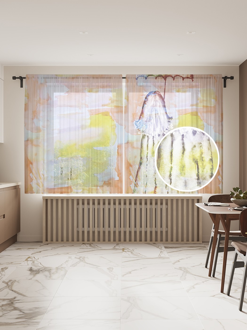 фото Фототюль joyarty "дама уходит с зонтом" 145x180см, 2 полотна, лента, 50 крючков