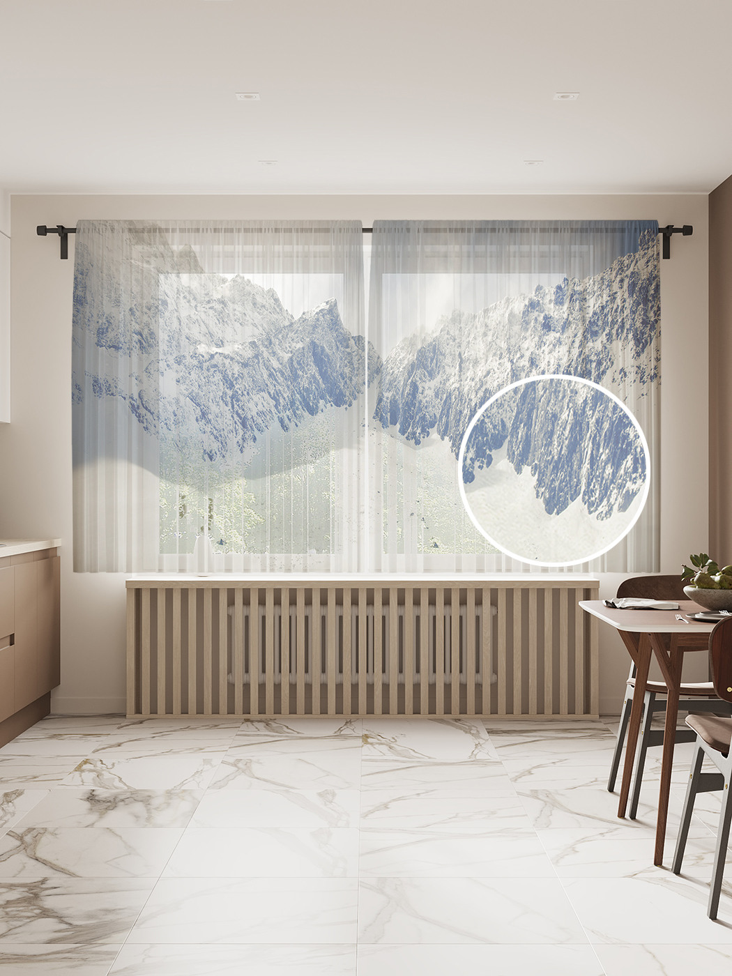 

Фототюль JoyArty "Горная зима", 145x180 см (2 полотна со шторной лентой + 50 крючков), Горная зима